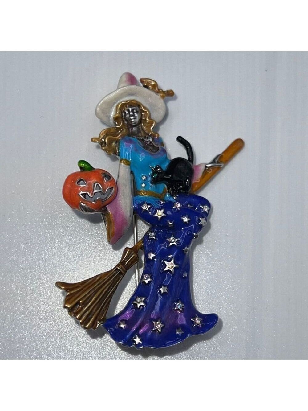 KIRK'S FOLLY BROOCH / CLIP PENDANT BLUE STELLA BY STARLIGHT WITCH SILVERTONE